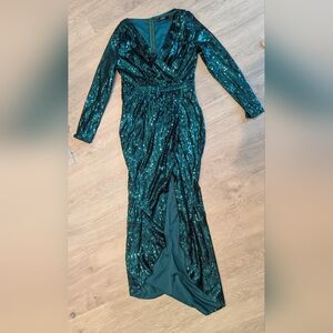 CBR Teal Sequin Long Sleeve Midi Dress Large